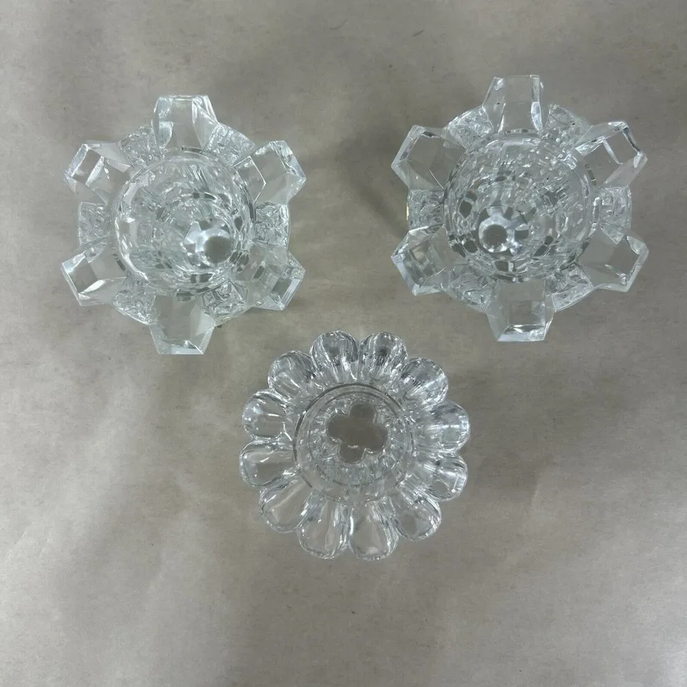 Vintage Heavy Clear Glass Candle Holders Set of 3 – Germany – Taper Stick Style